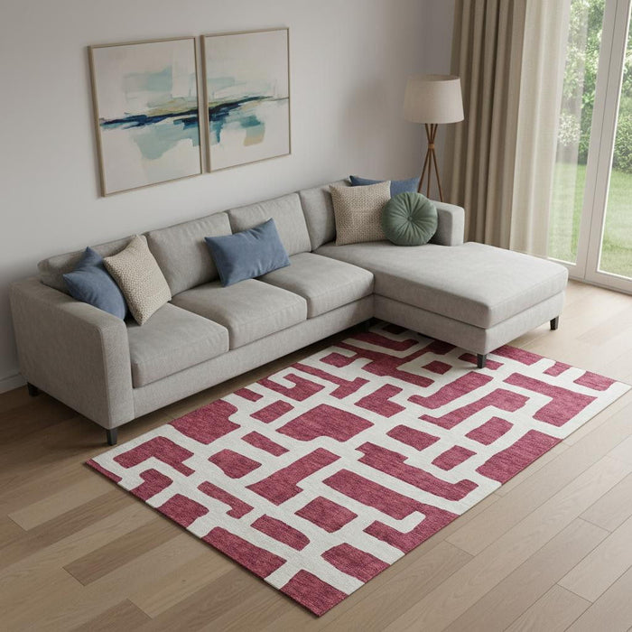 10' X 14' Abstract Geometric Washable Area Rug With UV Protection (671786) - Burgundy / Ivory