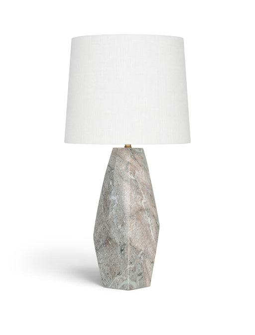 Marble and linen textured fabric table lamp by Meridian Furniture, featuring a sleek base and elegant shade in natural light.