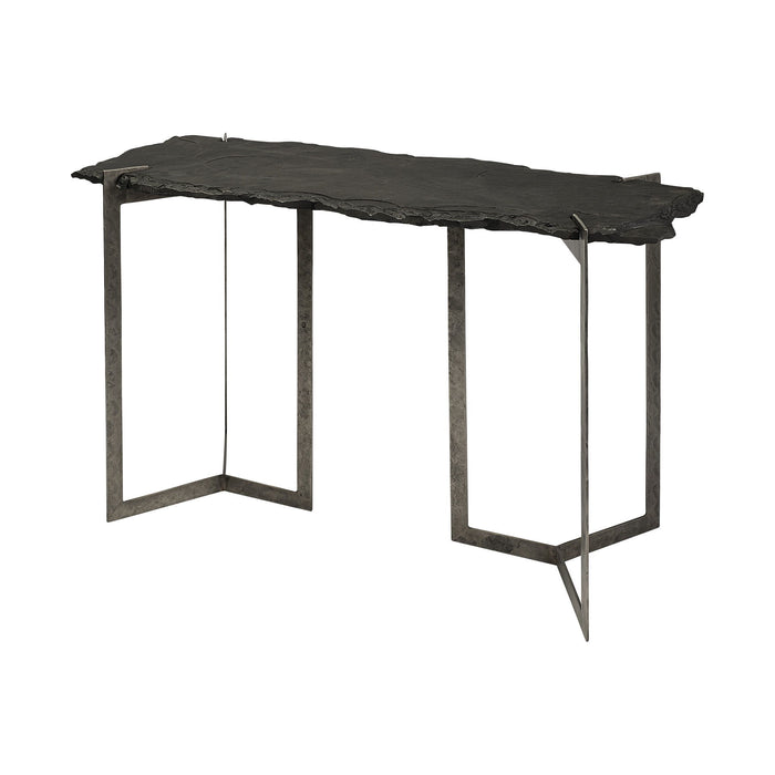 Distressed Double Pedestal Console Table - Black And Nickel Slate
