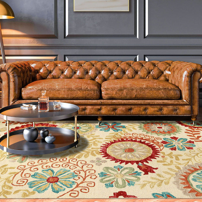 8' x 10' Wool Medallion Tufted Handmade Stain Resistant Area Rug - Cream