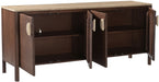 Varenna Meridian Furniture Acacia wood sideboard with sleek design, featuring storage cabinets and a smooth top surface.