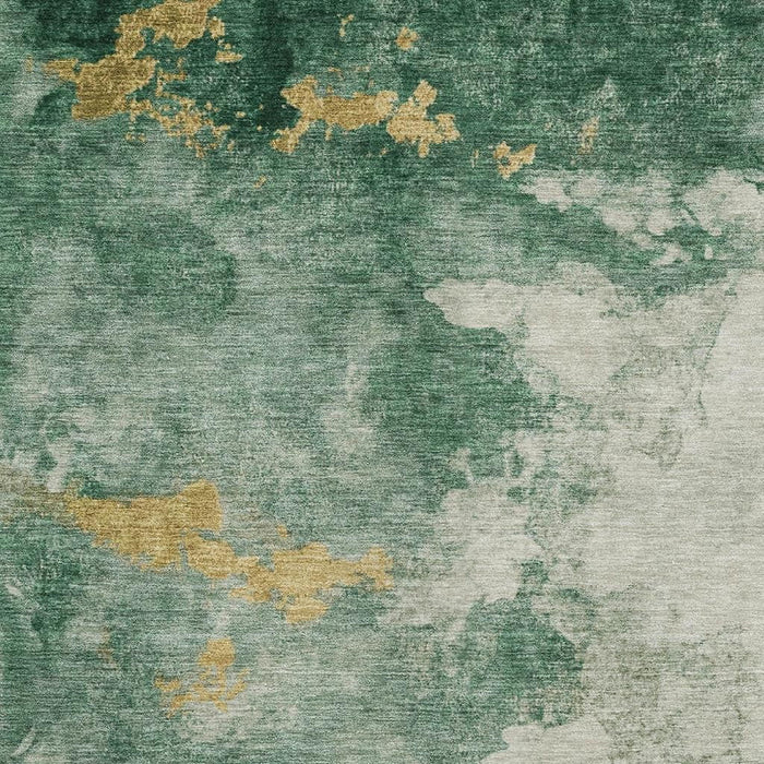 10' X 14' Abstract Washable Area Rug With UV Protection (701545) - Emerald / Gold