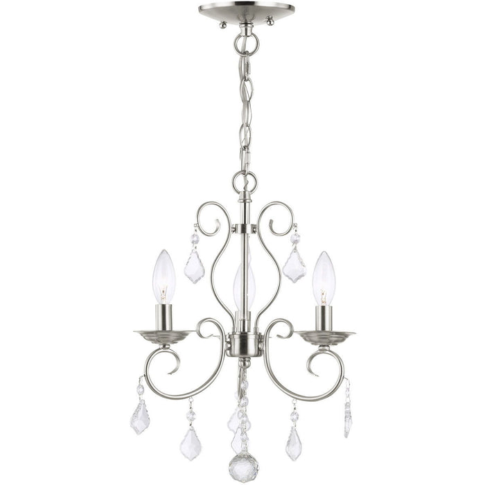 17'' Three-Light Dimmable Chandelier With Shades - Nickel / Pearl Silver