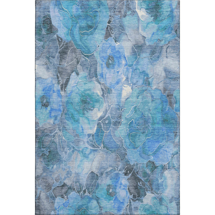10' X 14' Floral Washable Area Rug With UV Protection (706055) - Blue / Gray / Ivory