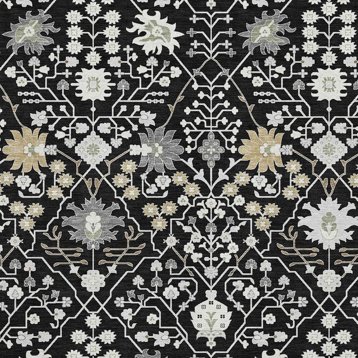 10' X 14' Oriental Washable Area Rug With UV Protection (679186) - Black / Gold / Ivory