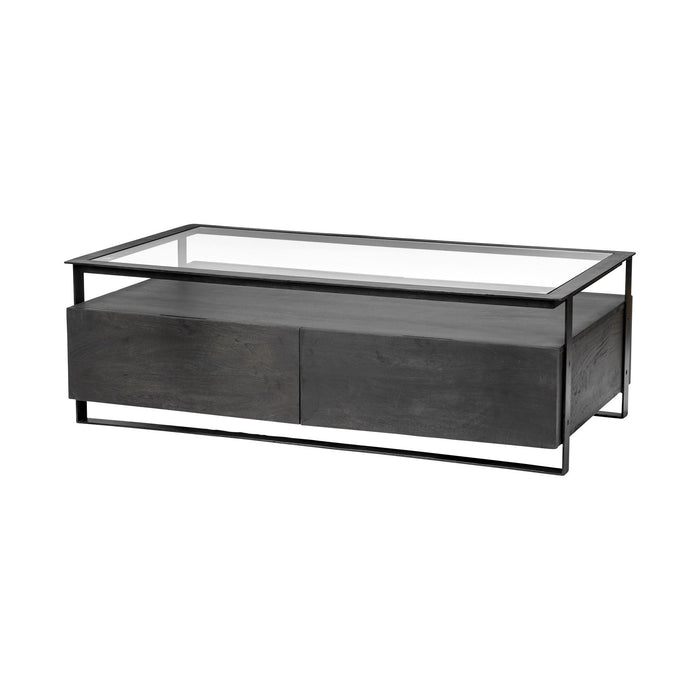 Glass Rectangular Coffee Table With Four Drawers Shelf - Clear / Black