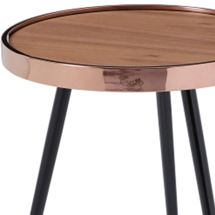 Wood Stainless Steel Round End Table (719956) - Walnut / Black / Rose