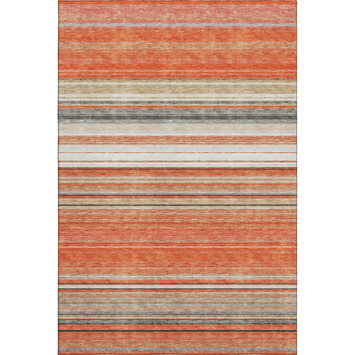 10' X 14' Striped Washable Area Rug With UV Protection (677303) - Coral / Gray / Beige