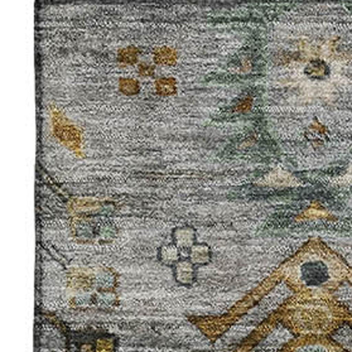10' X 14' Southwestern Washable Area Rug With UV Protection (716473) - Pewter / Gold