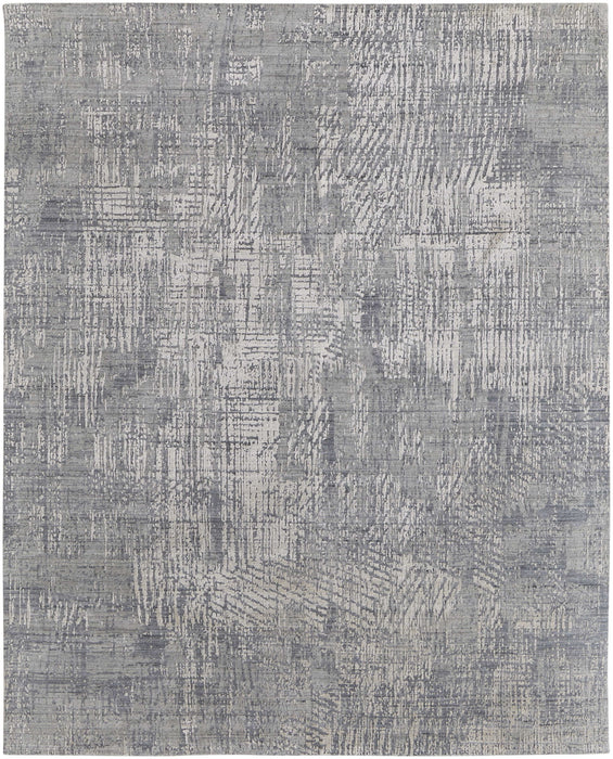 8' x 10' Abstract Hand Woven Worn Faded Wool Blend Area Rug - Gray And Silver