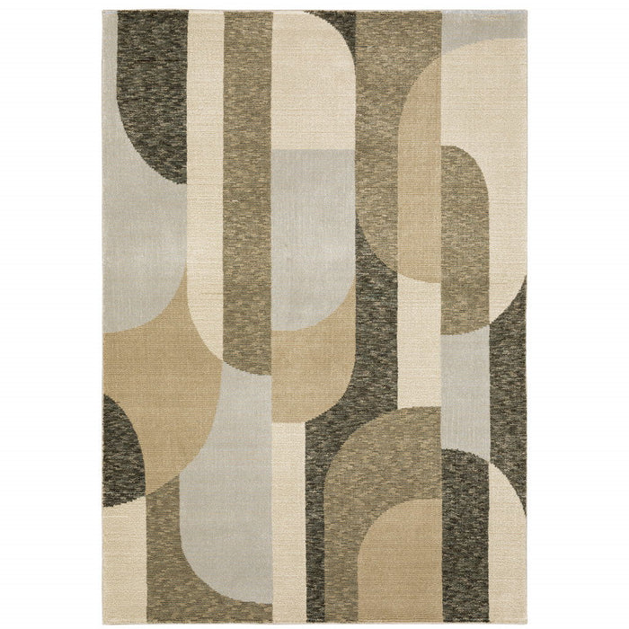 10' x 13' Geometric Power Loom Area Rug - Brown And Ivory