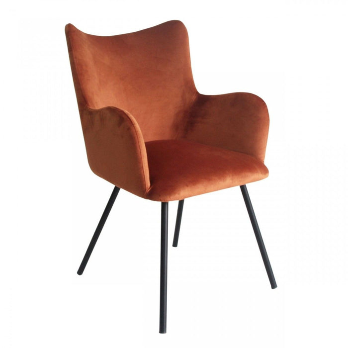 Upholstered Velvet Wing Back Dining Arm Chair - Orange