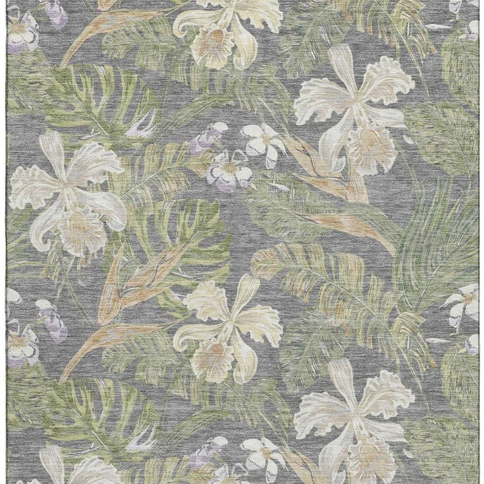 10' X 14' Floral Washable Area Rug With UV Protection (697836) - Gray / Green / Beige