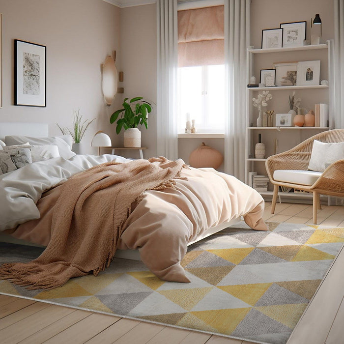 12' x 18' Geometric Washable Non Skid Area Rug - Yellow