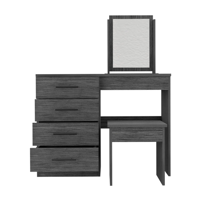 39" Wood Four Drawer Vanity Table With Mirror And Seat - Gray