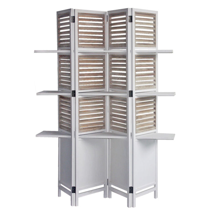 Wood Folding Four Panel Screen Room Divider - White