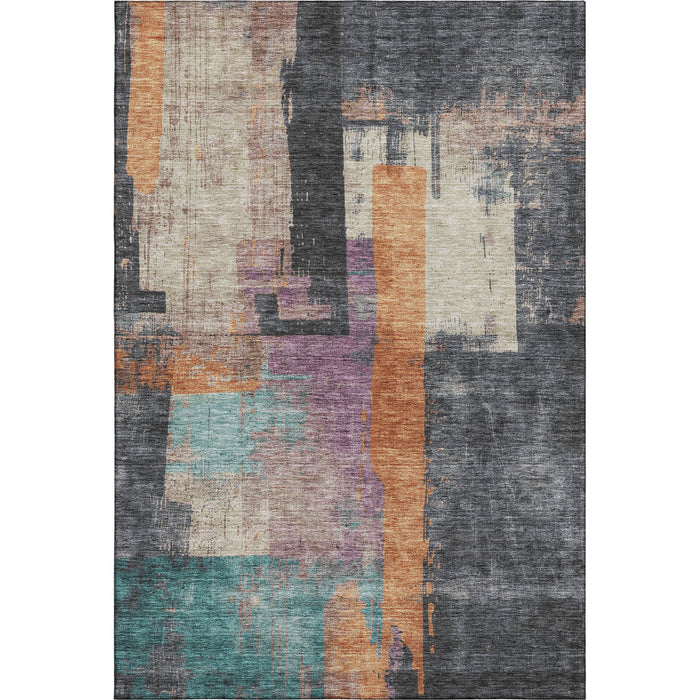 10' X 14' Abstract Washable Area Rug With UV Protection (701129) - Charcoal / Orange / Purple