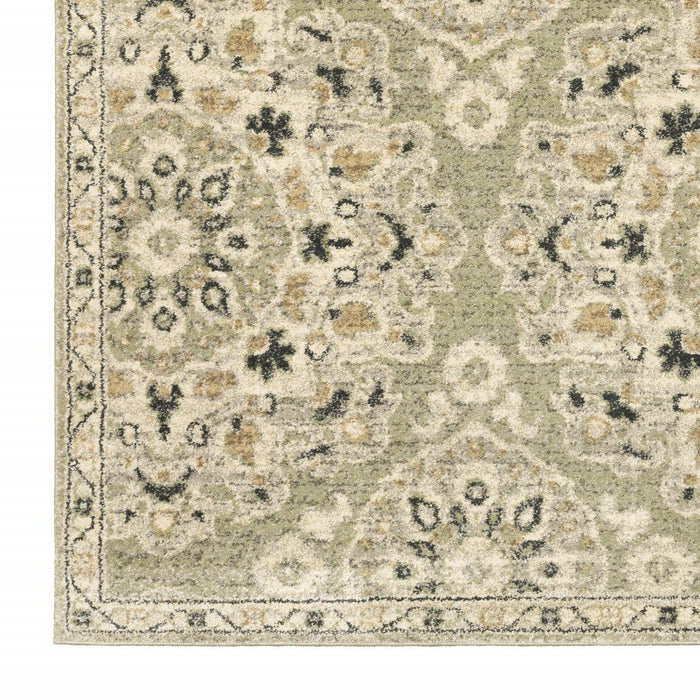 10' x 13' Floral Power Loom Stain Resistant Area Rug - Green Ivory Gray And Tan