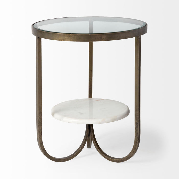 Glass Round End Table - Bronze / White