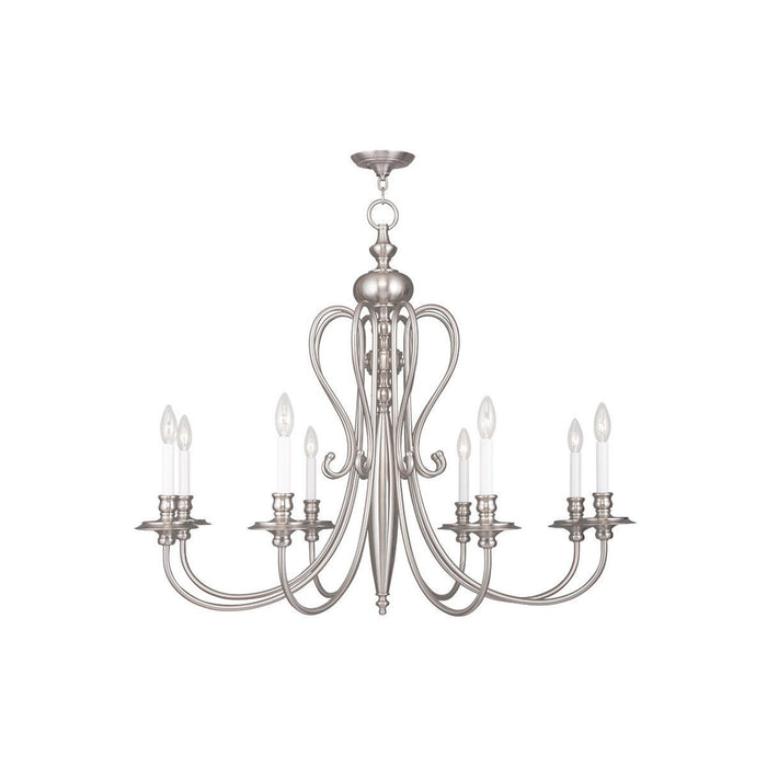 32" Eight Light Dimmable Chandelier With Shades - Nickel