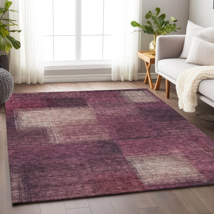 10' X 14' Abstract Washable Area Rug With UV Protection - Plum And Beige