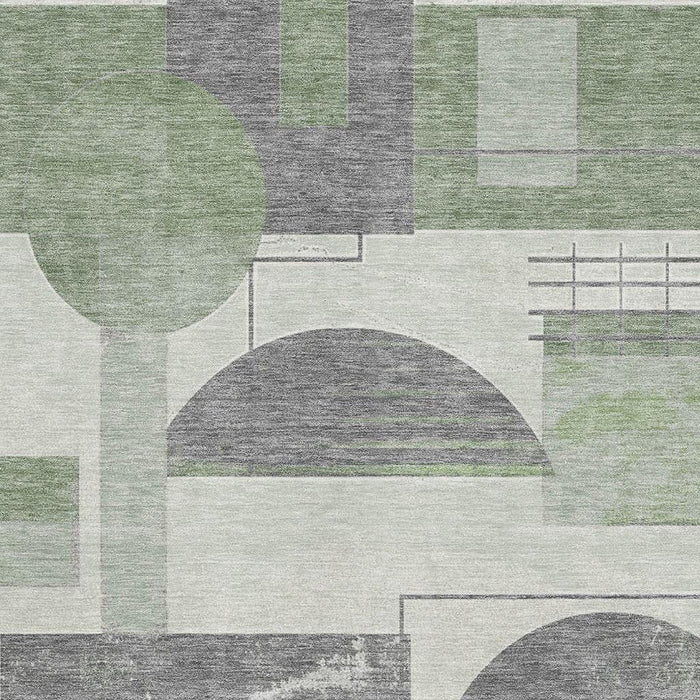 10' X 14' Geometric Washable Area Rug With UV Protection (697452) - Green / Gray / Ivory