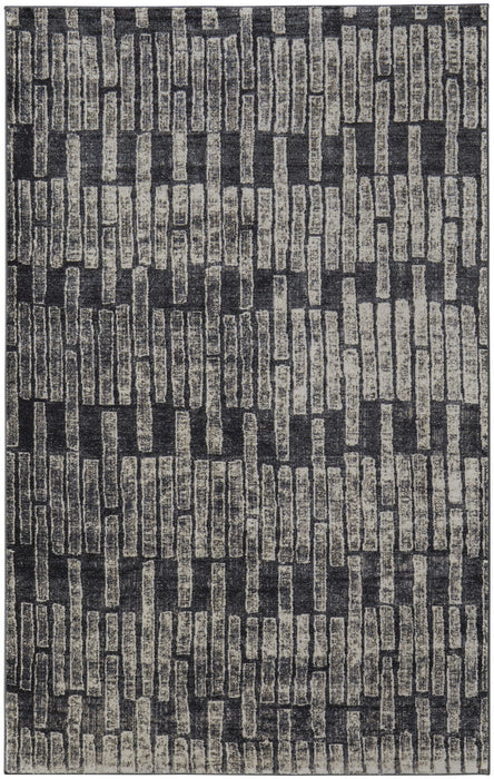 8' X 10' Geometric Power Loom Worn Faded Area Rug - Gray And Black