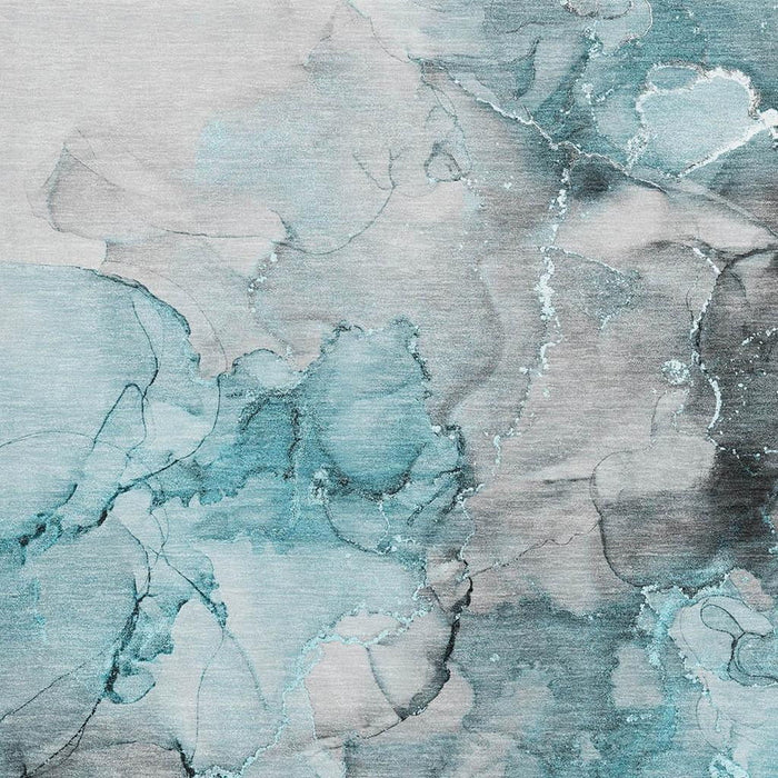 9' X 12' Abstract Washable Area Rug With UV Protection (647319) - Teal / Gray / Ivory