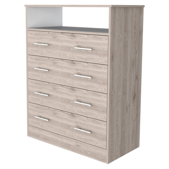 Four Drawer Standard Chest With Open Shelf - Light Gray