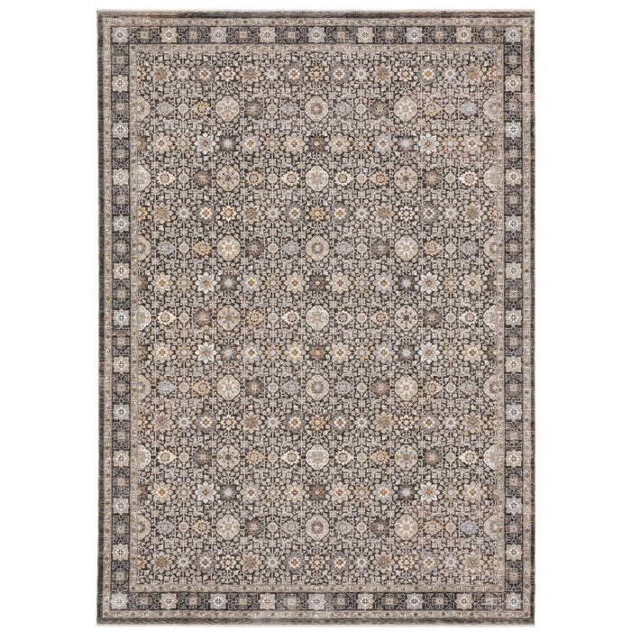 8' x 11' Oriental Power Loom Stain Resistant Area Rug With Fringe - Gray And Ivory