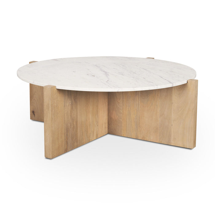 Marble Round Coffee Table - White / Brown