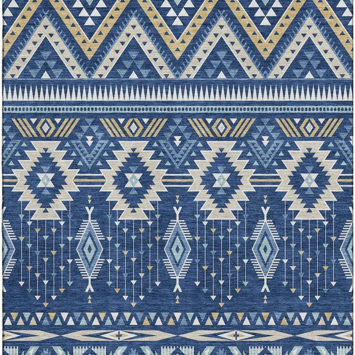 10' X 14' Tribal Washable Area Rug With UV Protection (705773) - Navy Blue / Beige