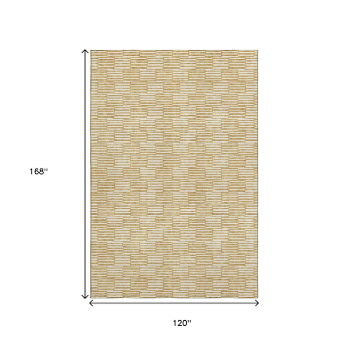 10' X 14' Abstract Geometric Washable Area Rug With UV Protection (672971) - Gold / Ivory