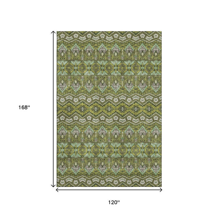 10' X 14' Moroccan Washable Area Rug With UV Protection (672290) - Olive Green / Beige