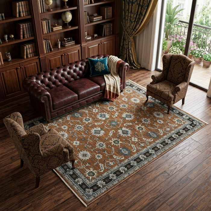10' X 13' Oriental Area Rug With Fringe (575100) - Rust / Gray / Beige