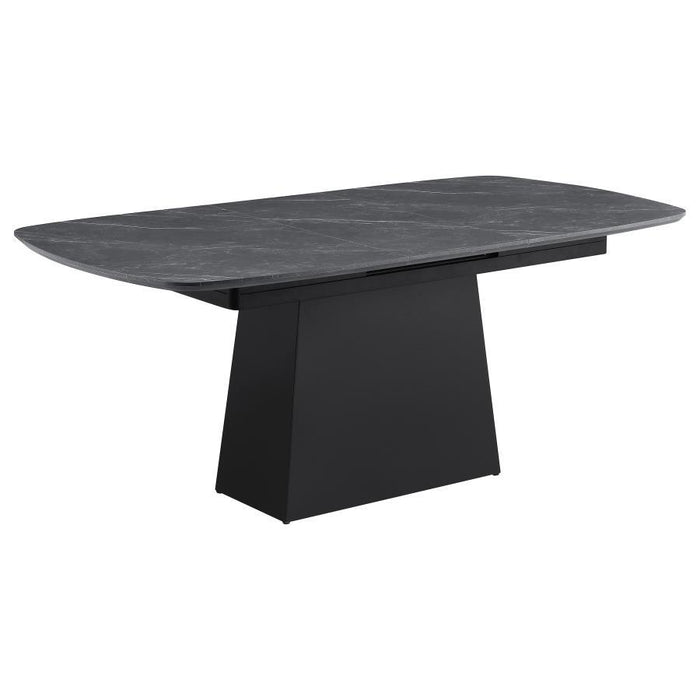 Potero - Faux Marble Extension Leaf Dining Table - Black