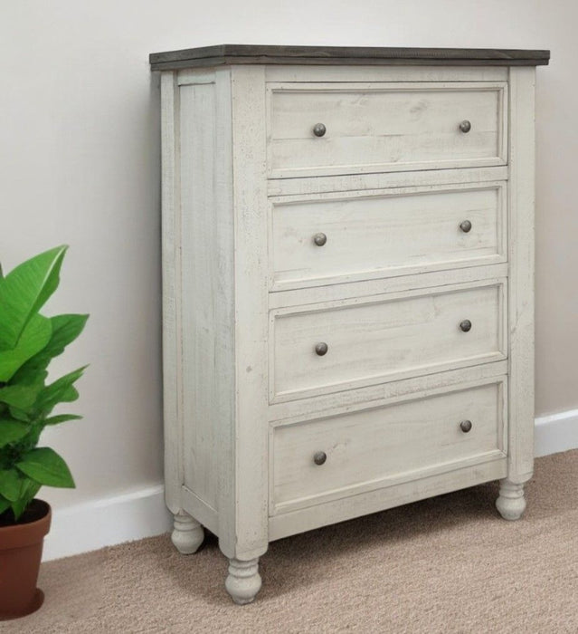 Solid Wood Four Drawer Chest - Gray / Ivory