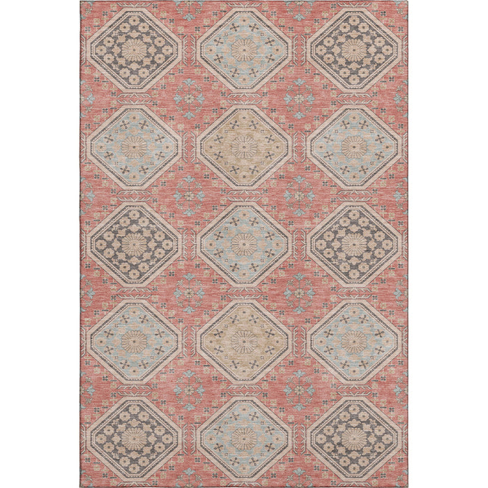 10' X 14' Floral Washable Area Rug With UV Protection (693756) - Salmon / Beige / Gray