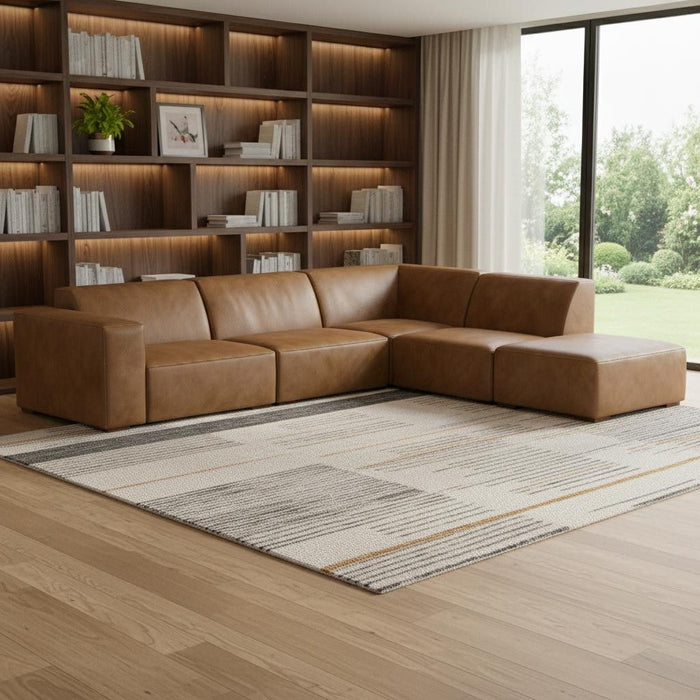 116" 2 Piece Living Room Set Leather Sofa With Ottoman - Brown