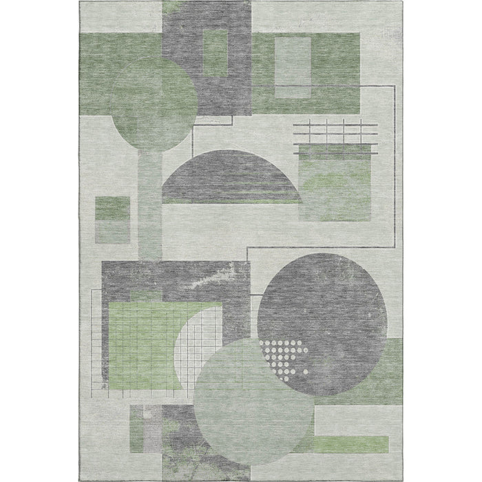 10' X 14' Geometric Washable Area Rug With UV Protection (697452) - Green / Gray / Ivory