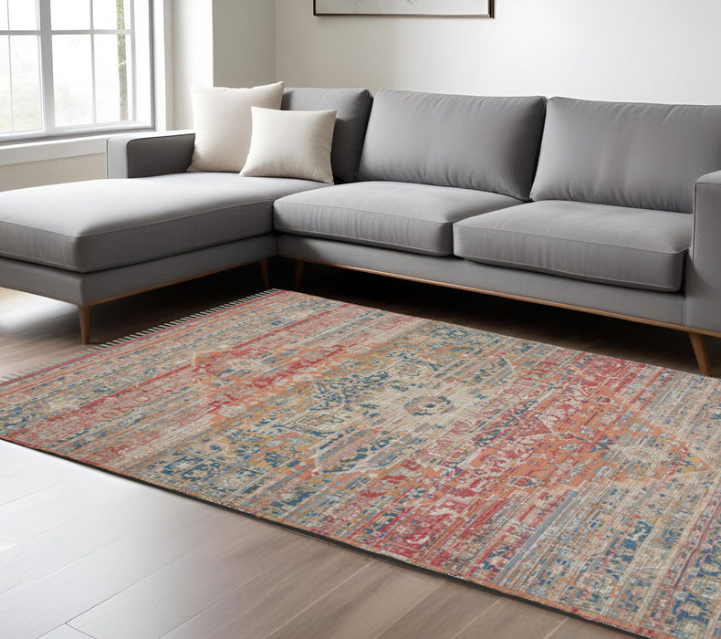 8' X 10' Transitional Oriental Hand Woven Area Rug With Fringe - Blue