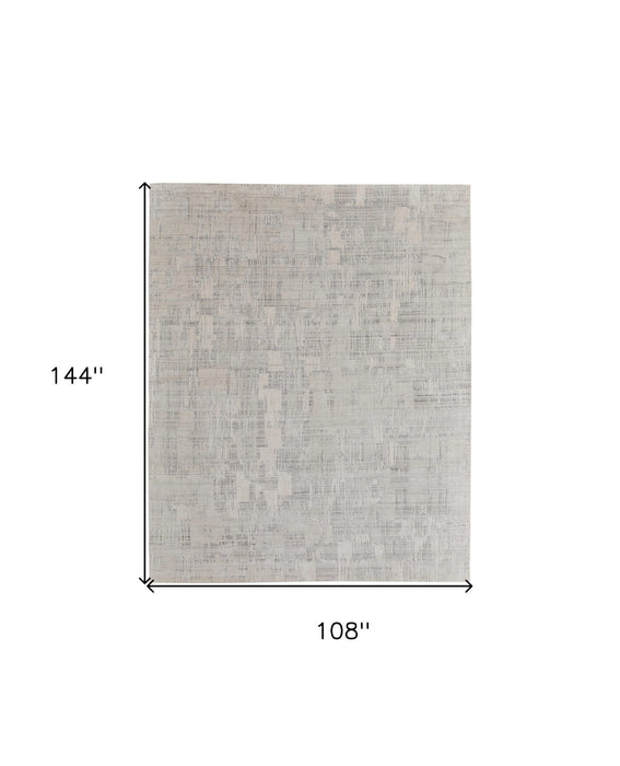 9' x 12' Abstract Hand Woven Worn Faded Wool Blend Area Rug - Ivory And Gray