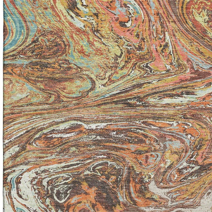 10' X 14' Abstract Washable Area Rug With UV Protection (683117) - Khaki / Blue / Copper
