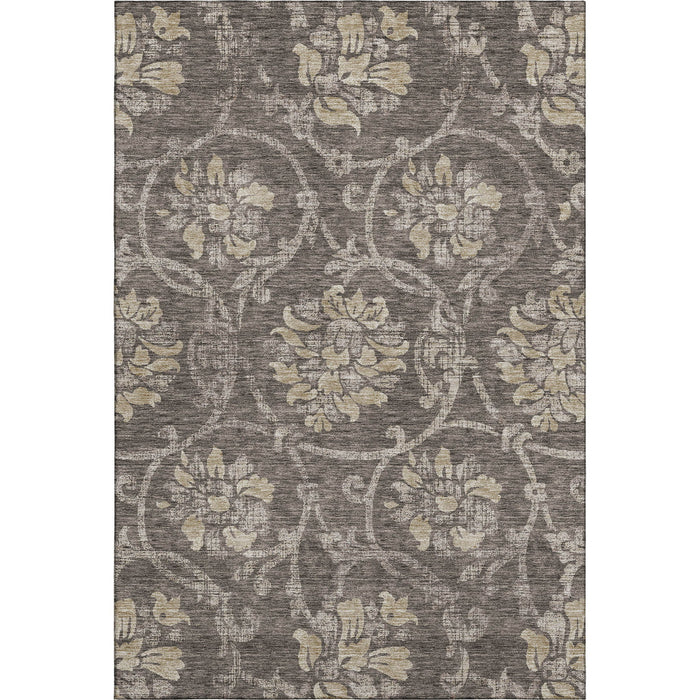 10' X 14' Floral Washable Area Rug With UV Protection - Brown