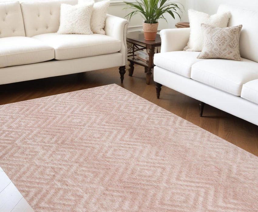 10' x 13' Geometric Stain Resistant Area Rug - Pink And Ivory