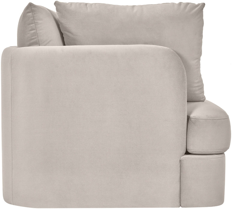 Meridian Furniture velvet upholstered stationary chair with plush fabric and modern design, ideal for living room or office decor.