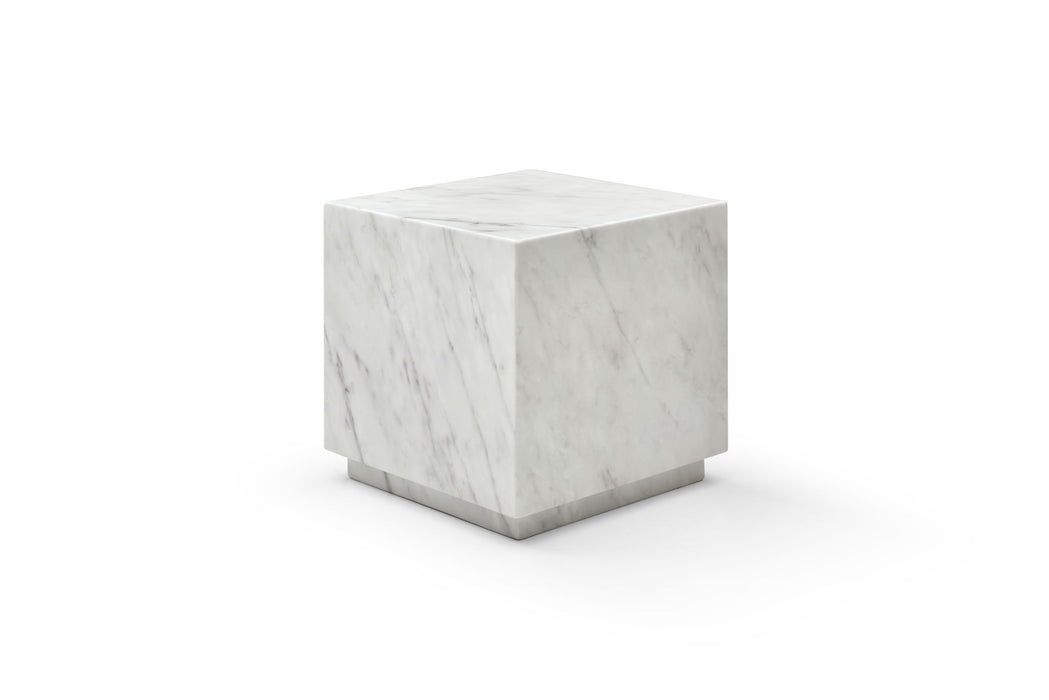 Marble Square Block End Table - White