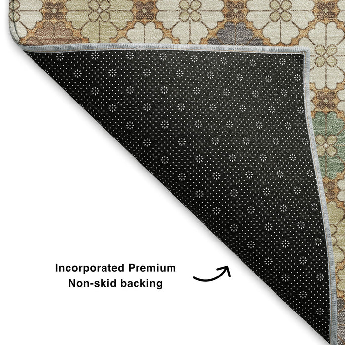 10' X 14' Geometric Washable Area Rug With UV Protection (705299) - Beige / Ivory / Sage