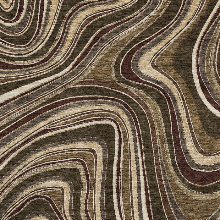 10' X 14' Marble Washable Area Rug With UV Protection - Brown