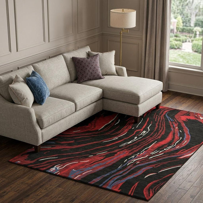 10' X 14' Abstract Washable Area Rug With UV Protection (681365) - Black / Red / Blue